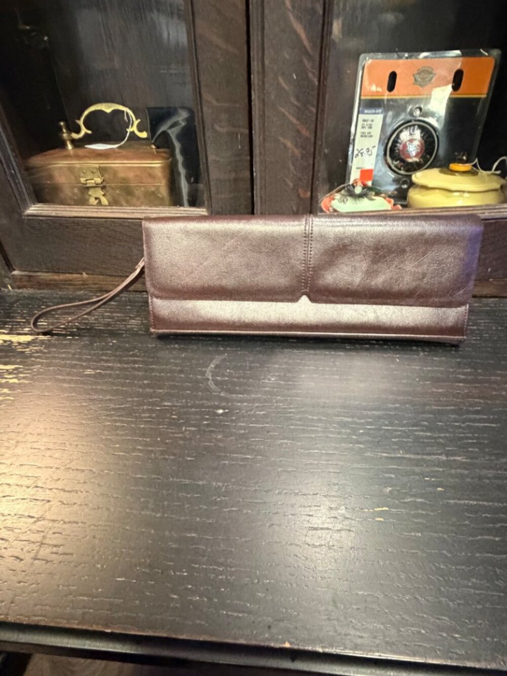 Alfani Brown Leather Clutch Wristlet Handbag
